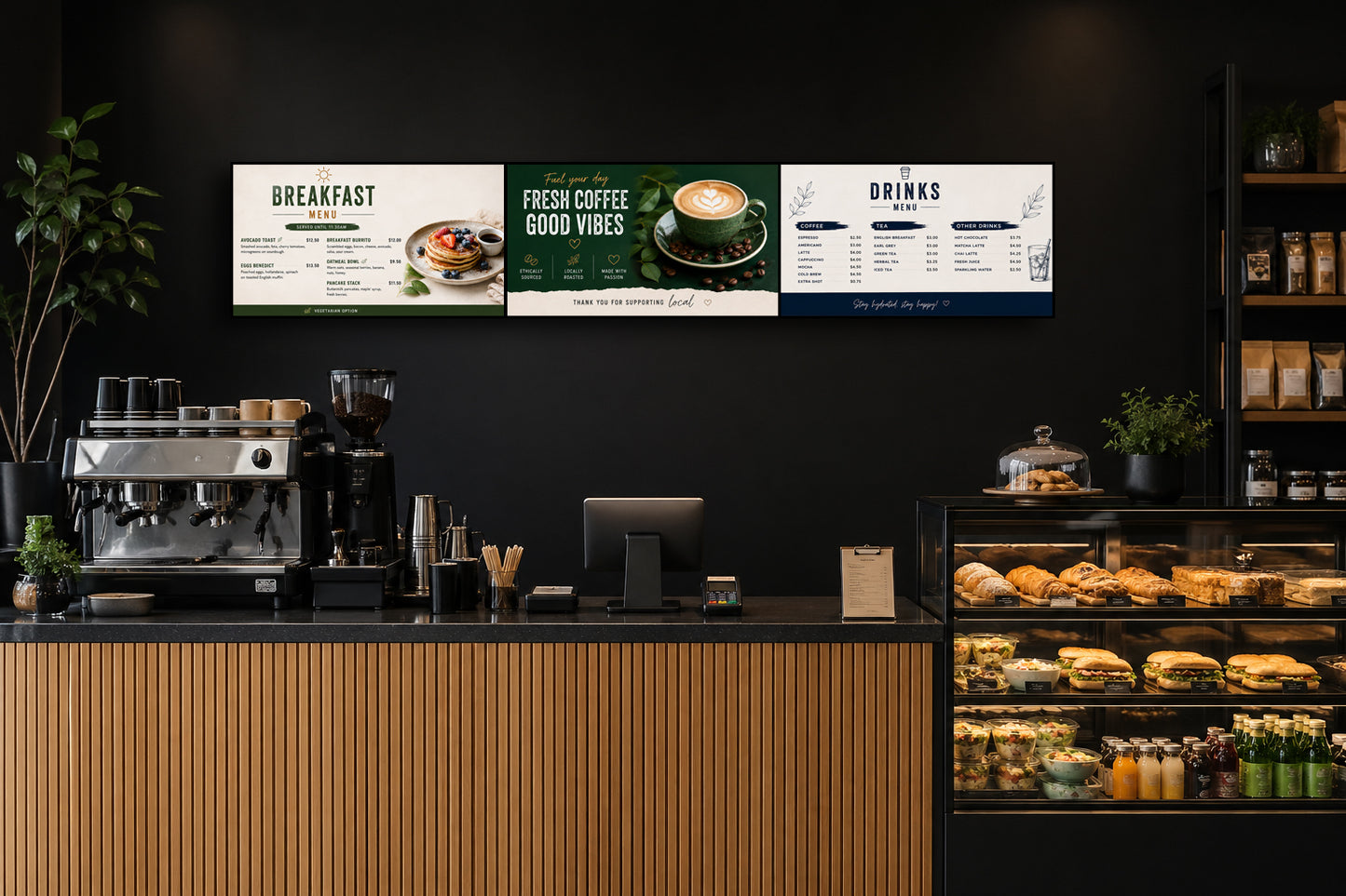 43" Landscape Digital Menu Board - 3 Screens (2919mm x 561.2mm)