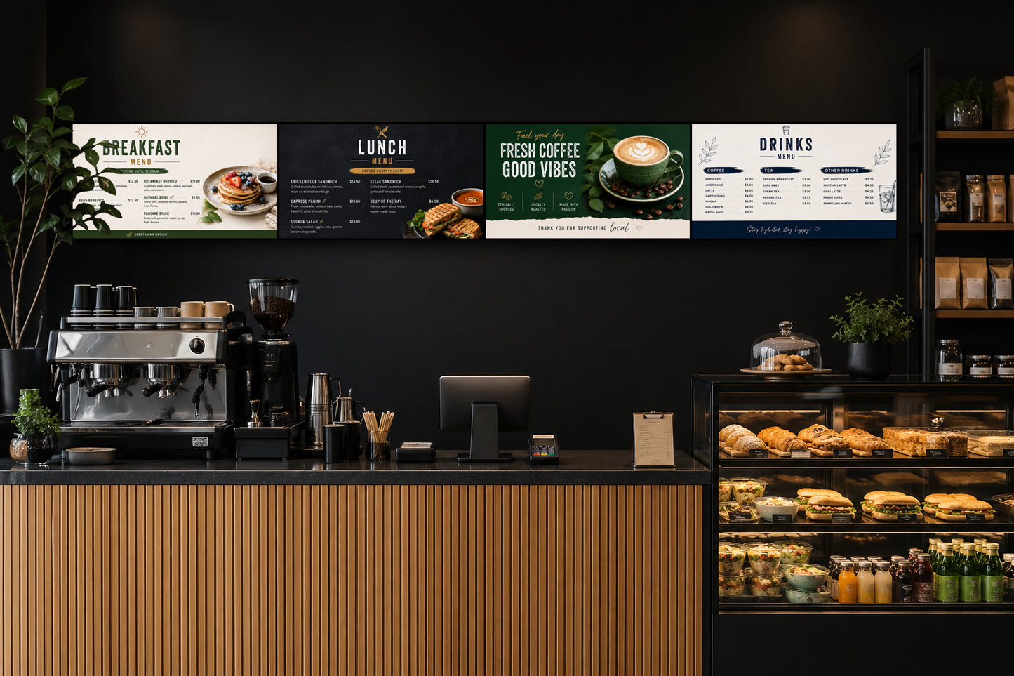 43" Landscape Digital Menu Board - 4 Screens (3892mm x 561.2mm)