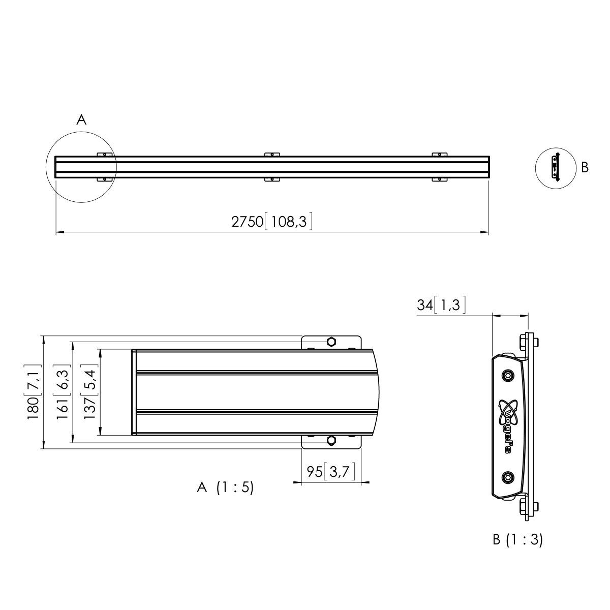 Video wall Display interface bar 2765mm - Black